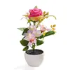 Transfronterizo Nuevo Producto Rosa Bonsái Pequeño Flor Artificial Creativa Decoración para el Hogar Estudio Fotográfico Adornos Plantas Verdes Artificiales Plantas en Maceta Artificiales