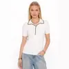 Camisa Polo de Punto Color Block Hecha a Medida para Mujer de Comercio Exterior Europeo y Americano, Top Delgado de Verano de Canalé de Tencel de Manga Corta