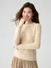 Suéter de cachemira a crochet calado para mujer, otoño e invierno, cuello redondo, adecuado para usar en capas o solo, suéter jacquard engrosado, tejido de encaje de moda