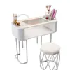 Mesa de Manicura Estilo Crema Blanca Estilo Japonés Multifuncional Vidrio Individual Juego Completo Lujo Ligero Hogar Mesa de Manicura Simple Almacenamiento