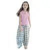 Conjunto de Verano para Niñas 2026 Nuevo Casual Estilo Coreano para Niñas Mayores Camisa Polo Chaleco Combinado con Pantalones a Cuadros Moderno