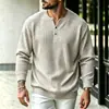 Camiseta base de punto acanalado estilo Henry europeo y americano estilo old money, camiseta de manga larga holgada para otoño e invierno, top holgado casual