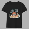 Camiseta Estilo Japonés para Hombre Patrón Estampado de Olas y Sushi para Hombres y Mujeres Cuello Redondo Manga Corta Cuello Redondo