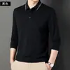 Camiseta Masculina de Manga Longa Transfronteiriça Primavera e Outono Nova Cor Sólida Algodão Camisa Polo Top da Moda