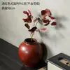 Vaso rústico de cerâmica com esmalte vermelho vintage, pote de cerâmica novo estilo Zen chinês, pote de cerâmica para flores secas e arranjos florais, ornamento de decoração para casa