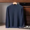 Suéter Masculino Liso de Caxemira Meia-Gola Alta 100% Caxemira Suéter de Negócios Camada Base Quente [Corte Regular]