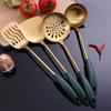 Juego de utensilios de cocina de acero inoxidable 304 para el hogar, espátula para saltear, colador, pala para freír, verde dorado, suministros de cocina al por mayor