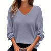 Primavera y Verano Europeo y Americano Transfronterizo Amazon Estación Independiente Nuevo Talla Grande Color Puro Cuello en V Pulóver Camiseta Casual