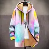 Jaqueta Novo Estilo com Elementos de Padrão Multicoloridos B53 Cardigan com Capuz e Zíper Casaco de Algodão com Lã Espessa para Inverno com Forro Amarelo