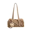 Versão coreana 2026 nova bolsa de ombro de linho com bolinhas, bolsa Boston, bolsa transversal para o dia a dia tipo almofada, bolsa baguette