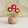 Bolsa de la Suerte Tejida a Crochet Hecha a Mano Transfronteriza Plantas Pequeñas en Maceta Muebles para el Hogar Decoración de Rosa Tejida de Lana Plantas en Maceta Flor Simulada