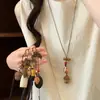 Collar de cordón de cuero con cuentas de madera y colgante cuadrado geométrico, cadena para la clavícula de estilo étnico vintage, accesorio de diseño nicho