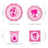 MM260 Encaje Niña Barbie Princesa Joyería Fiesta Vajilla para 8 personas 4 piezas Plato de Papel Servilleta de Papel Vaso de Papel