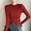 Modal2024 Nueva Camiseta de Manga Larga con Cuello Redondo para Otoño/Invierno Adelgazante Color Sólido Versátil Base Ajustada Superior