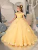Vestido Amarillo para Niños de un Solo Hombro Vestido de Princesa Esponjoso con Cola Larga Vestido Largo Disfraz para Anfitrión de Fiesta