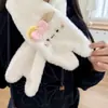 Lindos Guantes de Felpa de Cinco Dedos para Mujer en Invierno, Cálidos y Engrosados, Estudiante, Dibujos Animados, Pantalla Táctil, Ciclismo, Bufanda Resistente al Frío de Invierno
