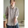 Foto Oficial Original Otoño Nuevo Algodón Doble Velo Camisa de Manga Larga para Mujer Top Retro Rayas Verticales Teñido en Hilo