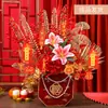 Decoraciones de Año Nuevo, Cubo de la Fortuna Floral de Terciopelo para Nochevieja, Cubo de Abrazos de Frutas Rojas Terminado, Decoración del Festival de Primavera, Arreglo para Inauguración de Casa Nueva