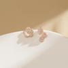 Pendientes asimétricos de flor rosa estilo festivo pendientes dulces sin oreja temperamento romántico suave clip para la oreja de bobina de mosquito