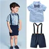 Roupas Infantis Estilo Cavalheiro Britânico 2020 Conjunto de Quatro Peças Macacão com Camisa de Manga Curta Algodão Puro Verão para Meninos Roupa Formal