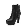 Botas Estilo Nuevo Tacón Alto Remache Grueso 4 Hebillas de Correa Cremallera Trasera talla extra Botas de Jinete Comercio Exterior Botas Cortas Negro Blanco