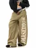 Pantalones Anchos de Corte Holgado, Adelgazantes y Versátiles con Estampado de Letras Retro Americano, Jeans de Trabajo Color Caqui para Hombres y Mujeres