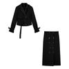 Gabardina Cruzada Corta Color Caqui para Mujer, Atuendo Elegante de Primavera y Otoño, Falda Ajustada al Cuerpo, Conjunto de Dos Piezas con Falda Larga