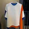Cleanfit Camiseta de Bloques de Color Patchwork Dopamina para Hombre Verano Tendencia Marca Diseño de Moda Asimétrica Deconstruida Manga Corta