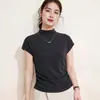 Camiseta de manga corta con cuello medio de mezcla de lana Otoño Temprano 2026 Top Básico de Alto Nivel Ajustado