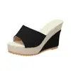 Nuevas Chanclas de Cuña de Moda Europea y Americana 2024 Plataforma Suela Gruesa Tacón Alto Tira Única Talla Grande Punta Abierta Chanclas para Mujer
