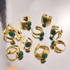 Anillo de Acero de Titanio Colorido de Gama Alta Europeo y Americano para Mujer, Múltiples Capas, Línea Fina, Nicho Retro, Piedra Natural, Versátil, Anillo de Acero Inoxidable