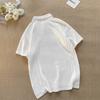 Polo Masculina de Tricô Jacquard Texturizado de Manga Curta Verão Estilo Old Money Camiseta com Gola Henry Retrô Americana Manga Curta