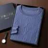 Suéter Masculino de Caxemira para Outono e Inverno, Gola Redonda, Engrossado, Tricô Trançado, Tamanho Grande, Suéter de Manga Longa para Base