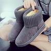 Botas de Neve Femininas de Lã Planas Botas Curtas Europeias e Americanas Plataforma Impermeável Sola Grossa Salto Baixo Forradas com Lã Quentes Sapatos de Algodão Novas Botas para Mulheres