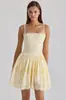 Vestido de encaje dulce y delicado estilo INS, vestido de verano transfronterizo europeo y americano con cuello cuadrado, tirantes, cintura ceñida, volantes, adelgazante
