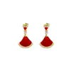 Pendientes de Minifalda con Forma de Abanico de Piedras Preciosas Naturales de Gama Alta Transmitidos en Vivo, Pendientes de Ágata Negra y Roja con Forma de Hoja de Ginkgo que Conservan el Color