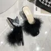 Sapatos Femininos de Verão 2026 Tamanho Grande Estilo Casual Cor Sólida Bico Quadrado Cabedal de Pelo Salto Taça de Vinho Chinelos Sapatos Femininos Transfronteiriços