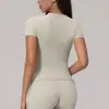 Top deportivo para mujer de estilo europeo y americano, tacto como la piel, secado rápido, cuello redondo, camiseta de manga corta profesional de alta gama para fitness, running, entrenamiento, yoga