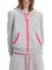 Moletom com zíper e capuz Y2K estilo hot girl com strass, color block cinza e rosa, cardigã curto, casual e esportivo, versátil