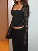 Suministro Exclusivo Transfronterizo de Ropa para Mujer Verano 2026 Nuevo Estilo Sexy Encaje Empalmado Top de Cuadrado Estilo Chica Popular Camiseta Ajustada de Manga Larga