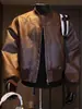 Chaqueta de cuero retro americana de cuello corto tipo béisbol para hombre, marca de tendencia cleanfit de otoño, chaqueta de motociclista genial