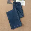Jeans retro azules para mujer, con adornos de pedrería, de pierna recta, nueva colección de otoño, de cintura alta, adelgazantes y elegantes pantalones de pierna ancha