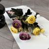 Nueva flor artificial de capullo de té con grietas de pintura al óleo de 9 cabezas, decoración europea para el hogar, flor falsa para boda, comercio exterior al por mayor