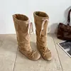 Botas de Moda con Lazo para Mujer 2026 Otoño Nuevas Botas Largas Plisadas Vintage Adelgazantes que Aumentan la Altura Botas de Moda