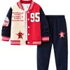 Conjunto de Pantalones Largos de Uniforme de Béisbol de Forro Polar de Invierno para Niños, Conjunto de Moda Infantil con Letras