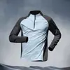 Camisa masculina de manga longa, secagem rápida, tamanho grande, com zíper parcial para primavera, outono e verão, camiseta esportiva para corrida com proteção solar e gola alta