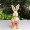 [conejo de paja de 25 cm] Adornos artesanales decorativos de Pascua decoración retro para el hogar estilo pastoral