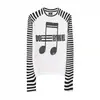 Camiseta Raglan Leve Sub-Sônica Listrada Desgastada de Manga Longa Estampada Listrada para Homens e Mulheres Camada Base Streetwear Solta