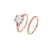 Anillo de Boda Cuadrado de Circonita Luochen Super Brillante Más Vendido Transfronterizo Anillo de Par de Diamantes de Lujo Ligero de Gama Alta Joyería de Mano Regalo para Mujeres