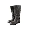 Botas apiladas de punta redonda con hebilla estilo coreano, elegantes y únicas, con una vibra de alta gama y decadente, botas de caballero estilo workwear, botas de caña alta, estilo vintage